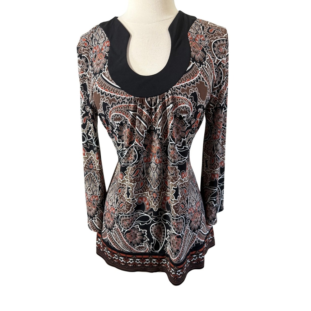 Apt 9 Womens Paisley Print Tunic Top Brown Rust Black Empire Waist Size M